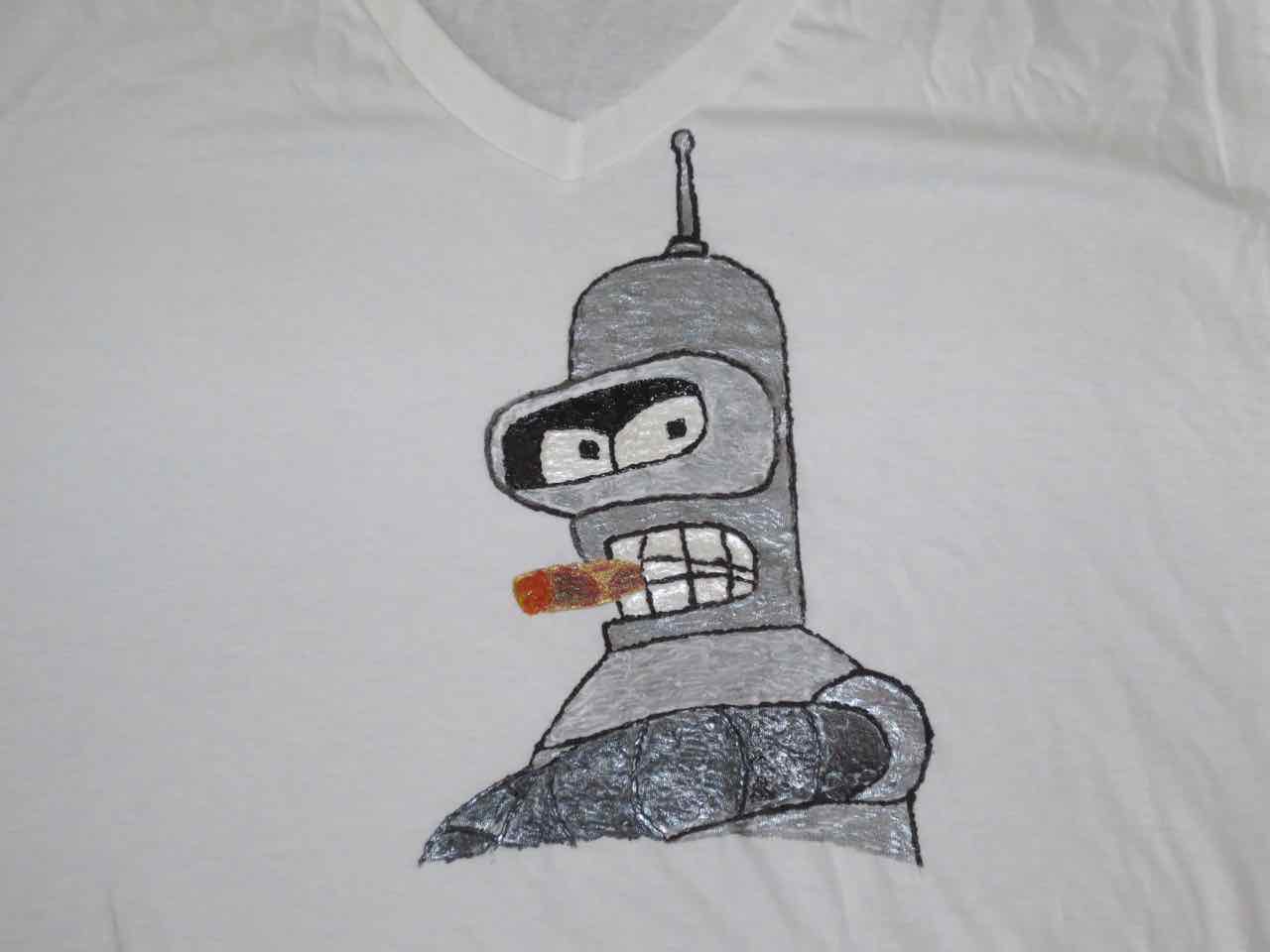 T-shirt fabric painting of Bender from Futurama