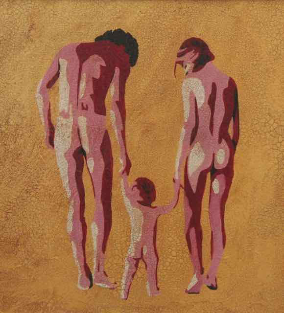 oil painting of a nude family