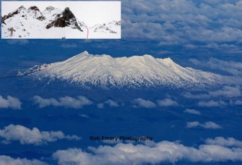 Mt. Ruapehu and my path up (in red)